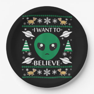 I Want To Believe Alien Christmas Paper Plate