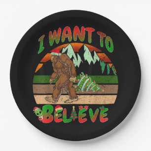 I Want To Believe Bigfoot Tree Aliens Paper Plate