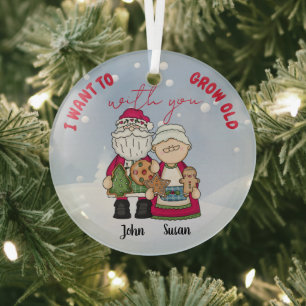 I Want To Grow Old With You Christmas Personalise  Glass Tree Decoration