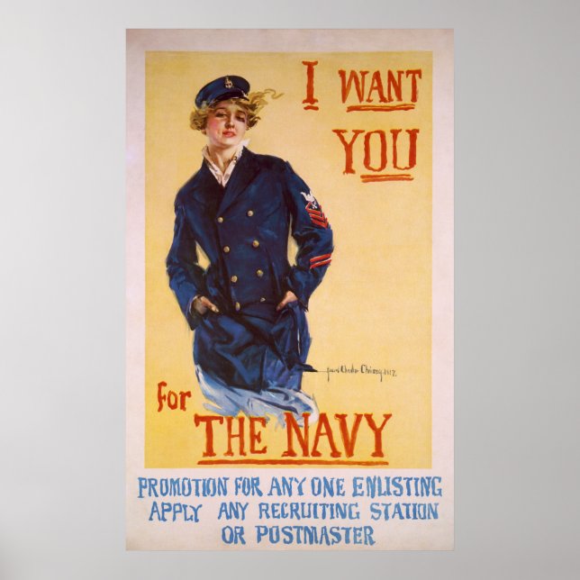 I Want You For The Navy World War I Recruiting Poster (Front)