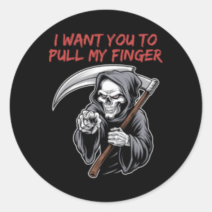 I Want You To Pull My Finger Grim Reaper Halloween Classic Round Sticker
