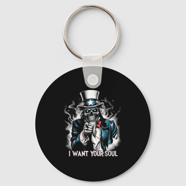 I Want Your Soul – Skeleton Sam Creepy Halloween H Key Ring (Front)