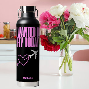 I wanted to Fly Today,Heart & Aeroplane,Pink Custo Water Bottle