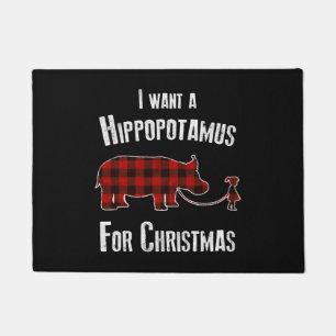 I Wants A Hippopotamus For Christmas Red Plaid Doormat