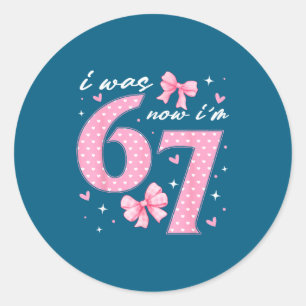 I was 6 now i am 7 coquette pink bow birthday girl classic round sticker