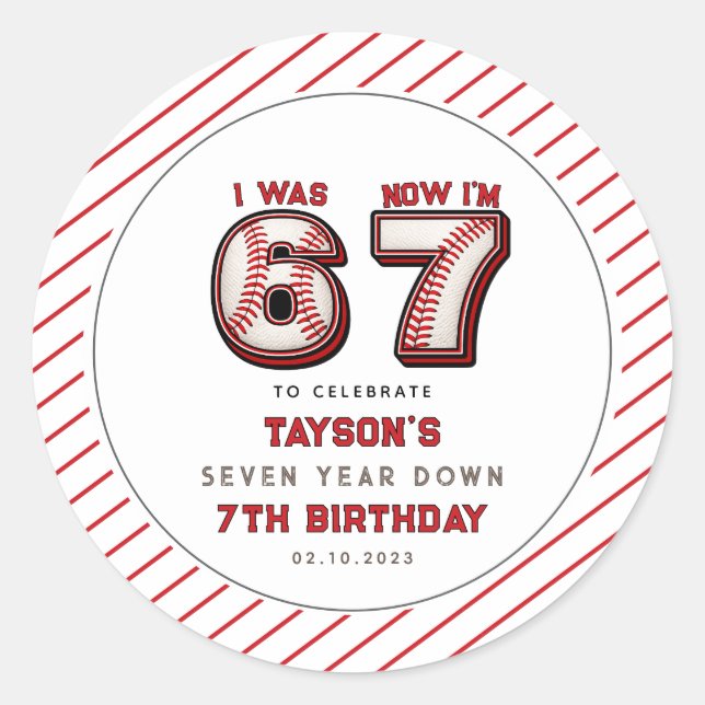 I Was 6, Now I’m 7 – Baseball 7th Birthday Classic Round Sticker (Front)