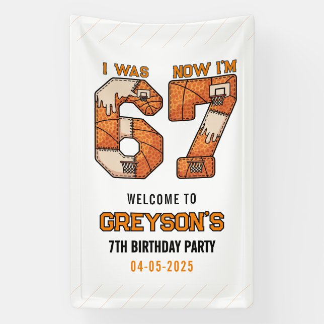 I Was 6 Now I’m 7 Basketball – 7th Birthday Party Banner (Vertical)