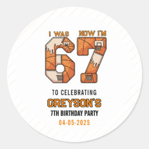I Was 6 Now I’m 7 Basketball – 7th Birthday Party Classic Round Sticker