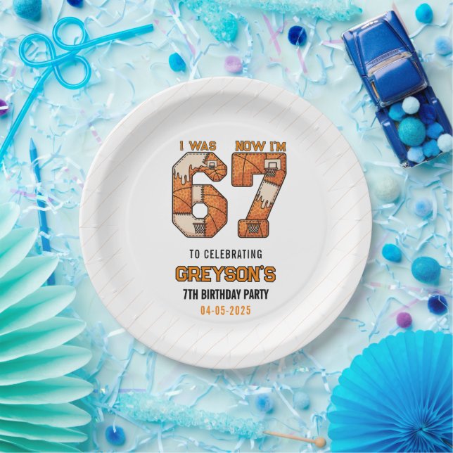 I Was 6 Now I’m 7 Basketball – 7th Birthday Party Paper Plate (Party)