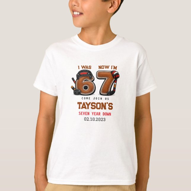 I Was 6, Now I’m 7 – Hockey 7th Birthday Party T-Shirt (Front)