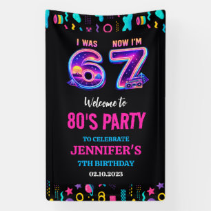 I Was 6 Now I’m 7 Retro Neon 7th Birthday for Kids Banner