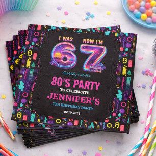 I Was 6 Now I’m 7 Retro Neon 7th Birthday for Kids Napkin