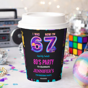 I Was 6 Now I’m 7 Retro Neon 7th Birthday for Kids Paper Cups