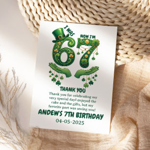 I Was 6 Now I’m 7 St. Patrick’s Day Boy Birthday Thank You Card