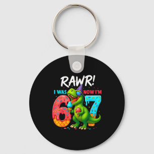 I Was 6 Now I’m 7 Years Old 7th Birthday 6-7 T Rex Key Ring