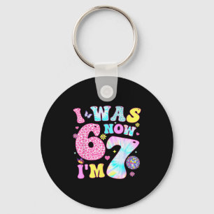 I Was 6 Now I'm 7 67 Meme Groovy Retro 7th Birthda Key Ring