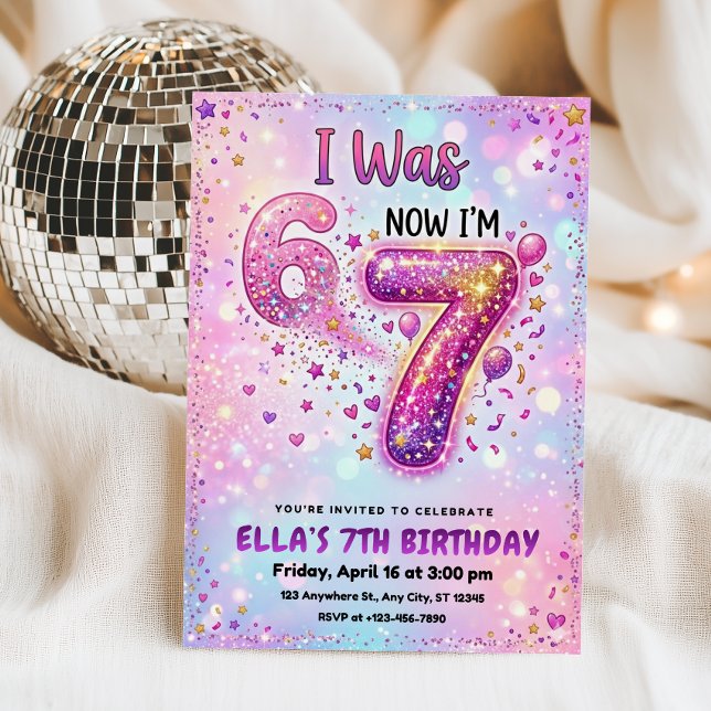 I Was 6 Now I'm 7 Birthday Invitation Rainbow  (Creator Uploaded)