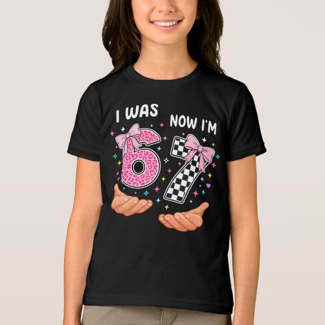I was 6 now I'm 7 cute birthday numbers Tri-Blend Shirt (Front)