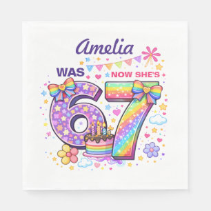 I Was 6 Now I'm 7 Girls 7th Birthday Napkin