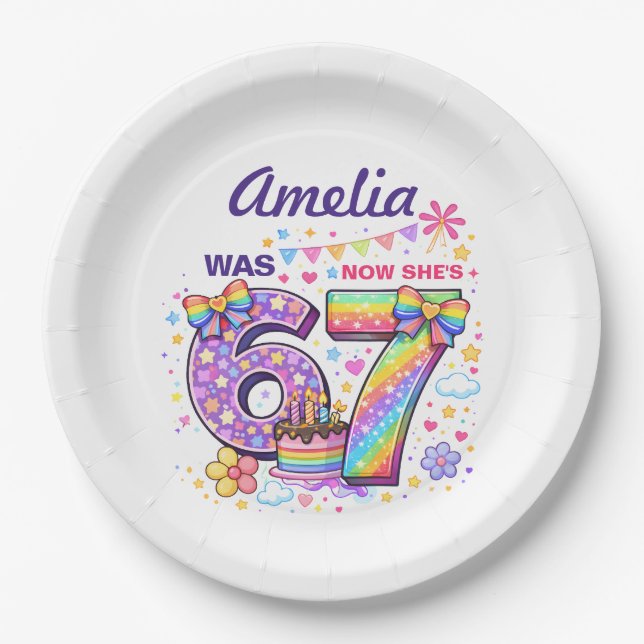 I Was 6 Now I'm 7 Girls 7th Birthday  Paper Plate (Front)