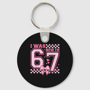 I Was 6 Now I'm 7 Nk Coquette Bow Heart Checkered  Key Ring