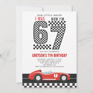 I Was 6 Now I'm 7 Race Car Boy Birthday Invitation