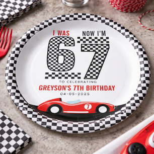 I Was 6 Now I'm 7 Race Car Boy Birthday Party Paper Plate