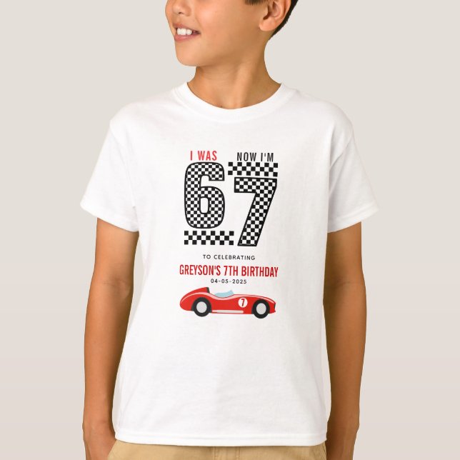 I Was 6 Now I'm 7 Race Car Boy Birthday Party T-Shirt (Front)