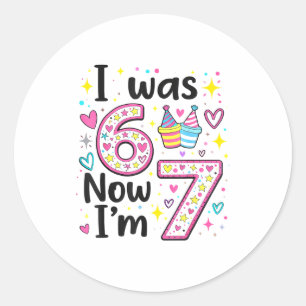 I was 6 now i'm 7 retro kids 7th birthday  classic round sticker