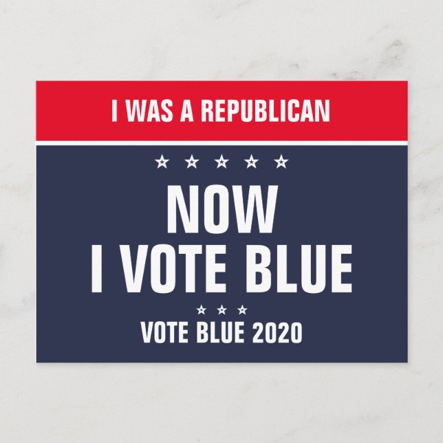 I was a Republican Now I Vote Blue 2026 Election Postcard (Front)