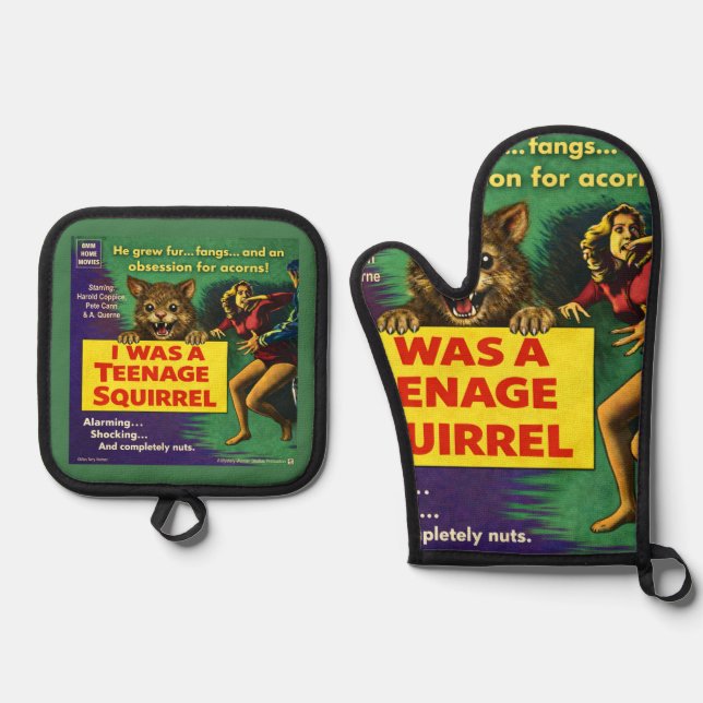 I Was a Teenage Squirrel Parody Oven Mitt & Pot Holder Set (Front)