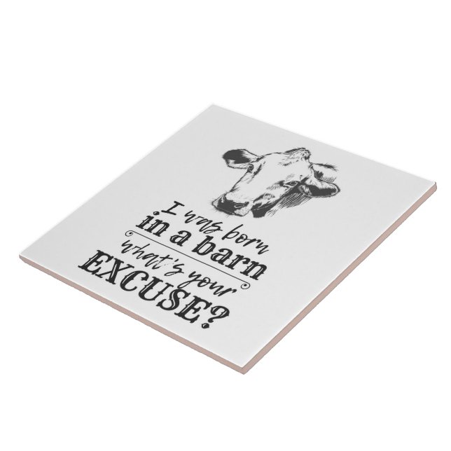 I was born in a barn what's your excuse? Cow Humou Tile (Side)