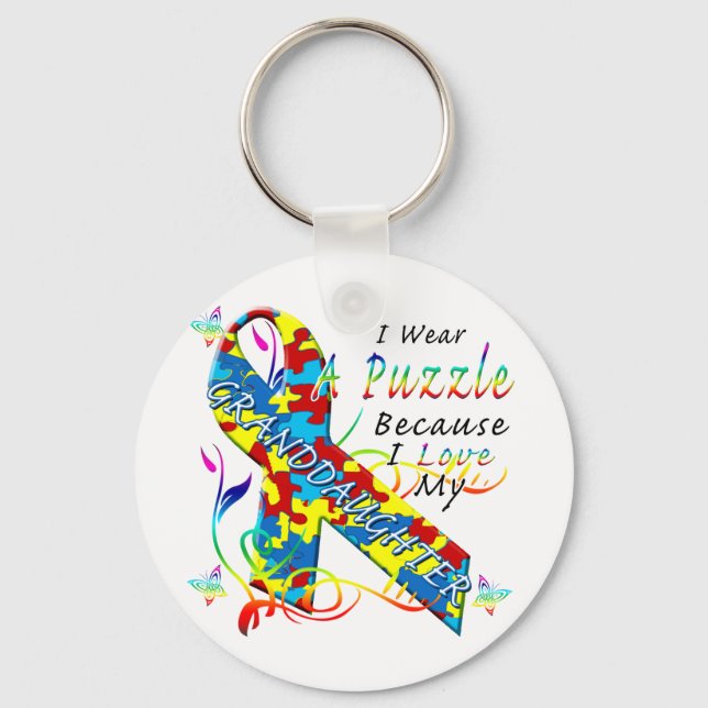 I Wear A Puzzle Because I Love My Granddaughter Key Ring (Front)