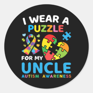 I Wear A Puzzle For My Uncle Autism Awareness Blue Classic Round Sticker