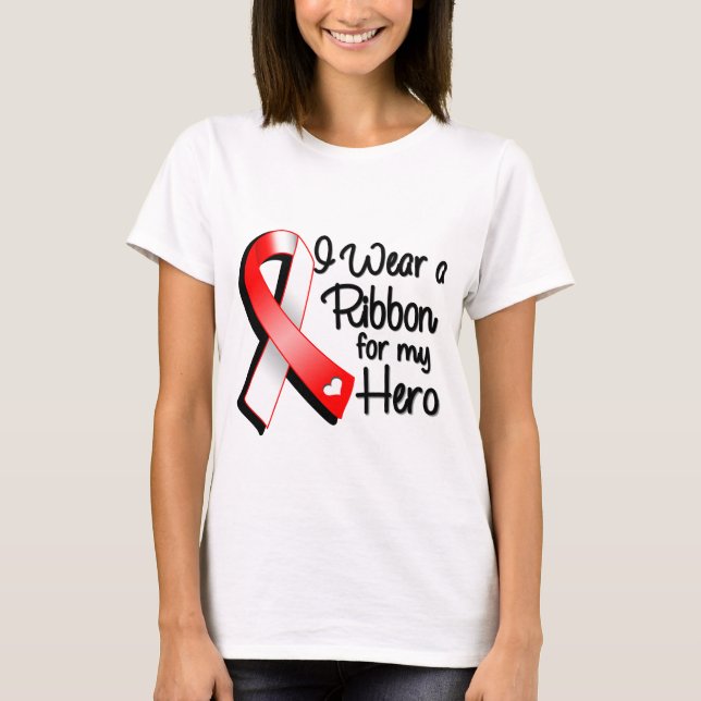 I Wear a Red and White Ribbon For My Hero T-Shirt (Front)