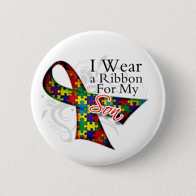 I Wear a Ribbon For My Son - Autism Awareness 6 Cm Round Badge (Front)