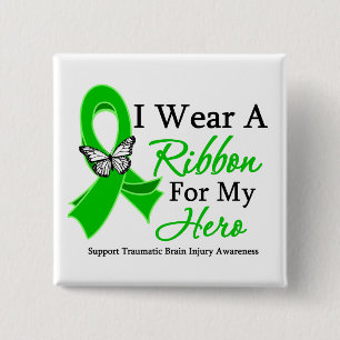 I Wear A Ribbon HERO Traumatic Brain Injury 15 Cm Square Badge