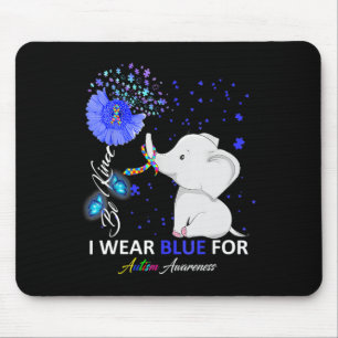 I Wear Blue Autism Awareness Cute Elephant Sunflow Mouse Pad