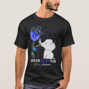 I Wear Blue Autism Awareness Cute Elephant Sunflow T-Shirt