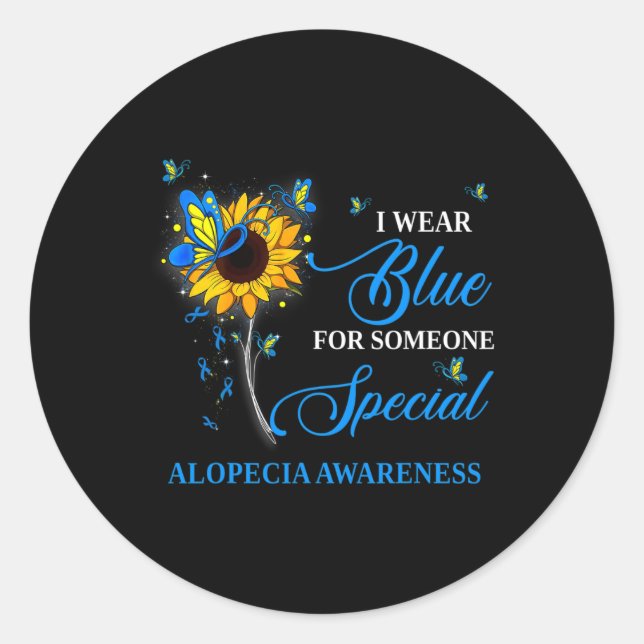 I Wear Blue For Alopecia Awareness Sunflower 1 Classic Round Sticker (Front)