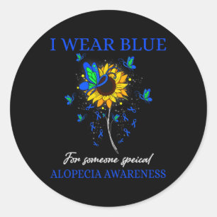 I Wear Blue For Alopecia Awareness Sunflower  Classic Round Sticker