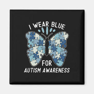 I Wear Blue For Autism Awareness Blue Puzzle Butte Magnet