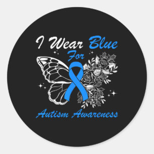 I Wear Blue For Autism Awareness Butterfly Men Wom Classic Round Sticker