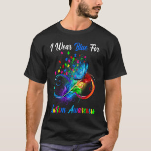 I Wear Blue For Autism Awareness Butterfly Puzzle T-Shirt