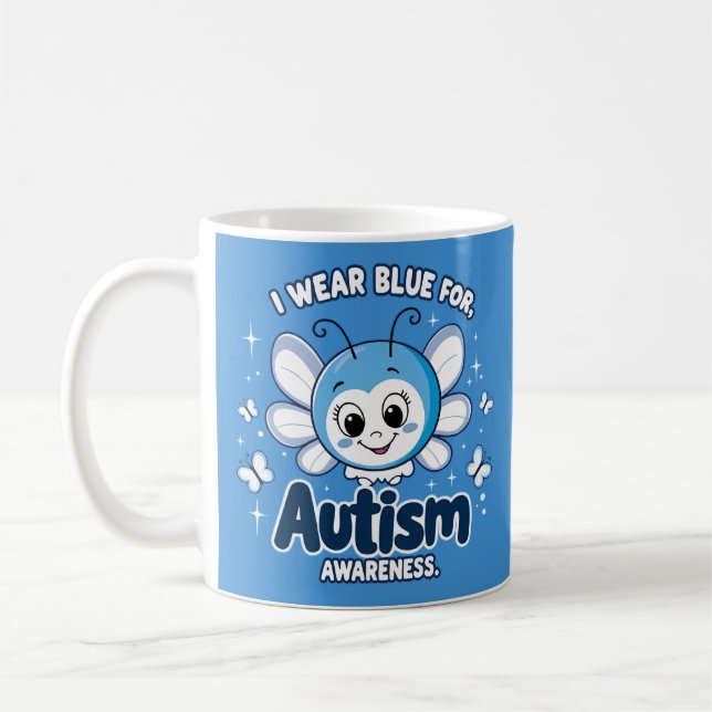 I wear blue for autism awareness coffee mug (Left)