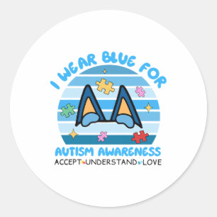 I Wear Blue For Autism Awareness Dog For Kids Boy  Classic Round Sticker