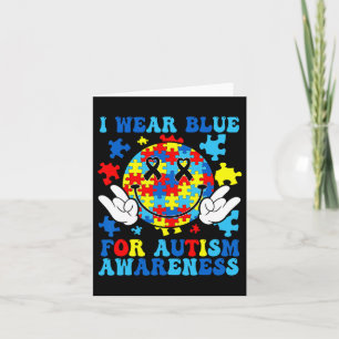 I Wear Blue For Autism Awareness Groovy Retro Smil Card