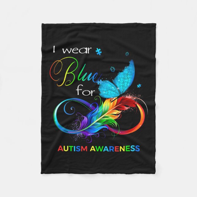I Wear Blue For Autism Awareness Month Men Women K Fleece Blanket (Front)