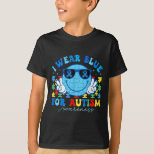 I Wear Blue For Autism Awareness Month Teacher Kid T-Shirt