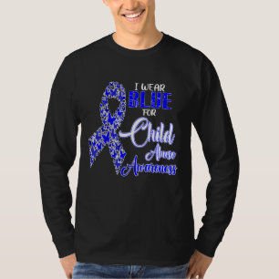 I Wear Blue For Child Abuse Awareness Blue Ribbon T-Shirt